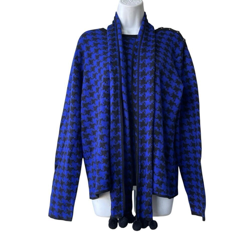 CARLISLE Houndstooth Sweater Royal Blue Black Modal Nylon Pullover w/Scarf XXL